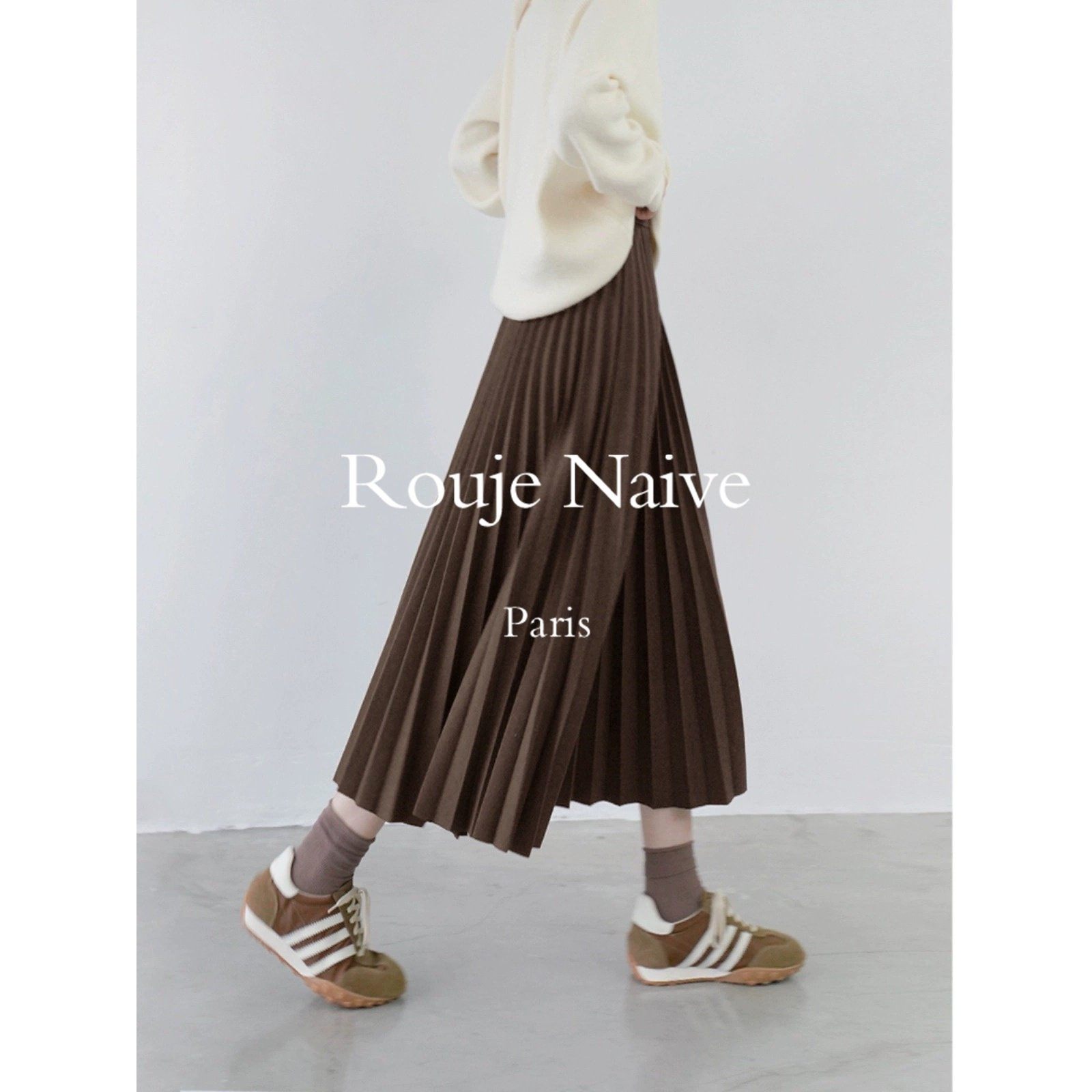 法国Rouje Naive高腰毛呢风琴百褶裙半身裙纯色a字裙子中长款伞裙,女装/女士精品,大码半身裙,淘宝优惠券,粉丝福利购,淘宝优惠卷