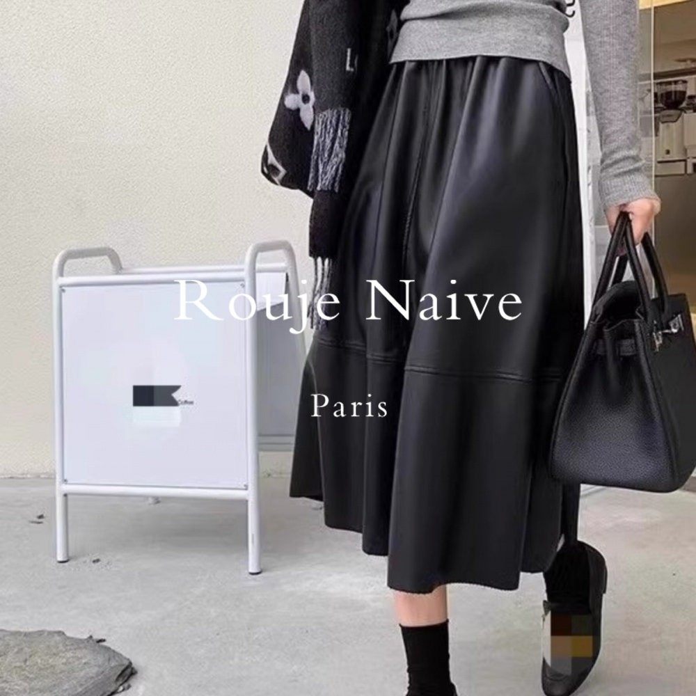 Rouje Naive绵羊皮皮裙真皮皮裙半身伞裙高腰显瘦中长款百搭a字裙,女装/女士精品,大码半身裙,淘宝优惠券,粉丝福利购,淘宝优惠卷