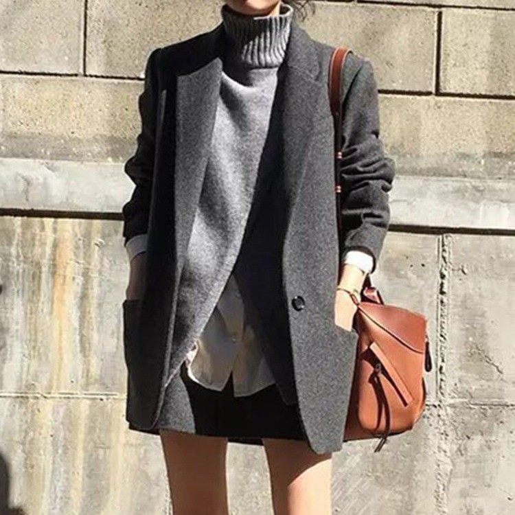 2024春秋新款韩国chic羊毛呢小西装外套女短款休闲西服秋冬上衣