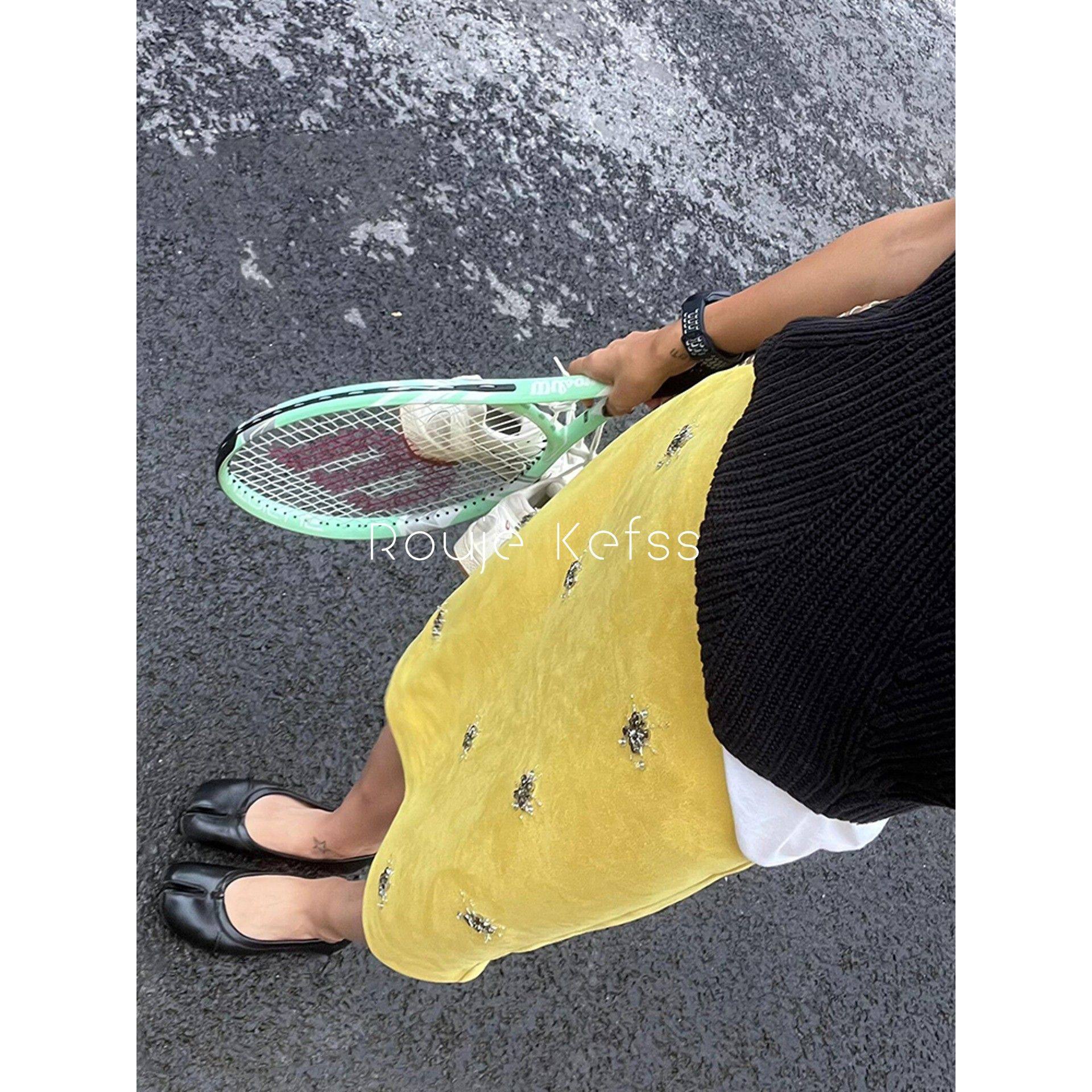 Rouje Kefss烟花手工珠花绿柠色半身裙女秋季直筒高腰显瘦中长裙,女装/女士精品,大码半身裙,淘宝优惠券,粉丝福利购,淘宝优惠卷