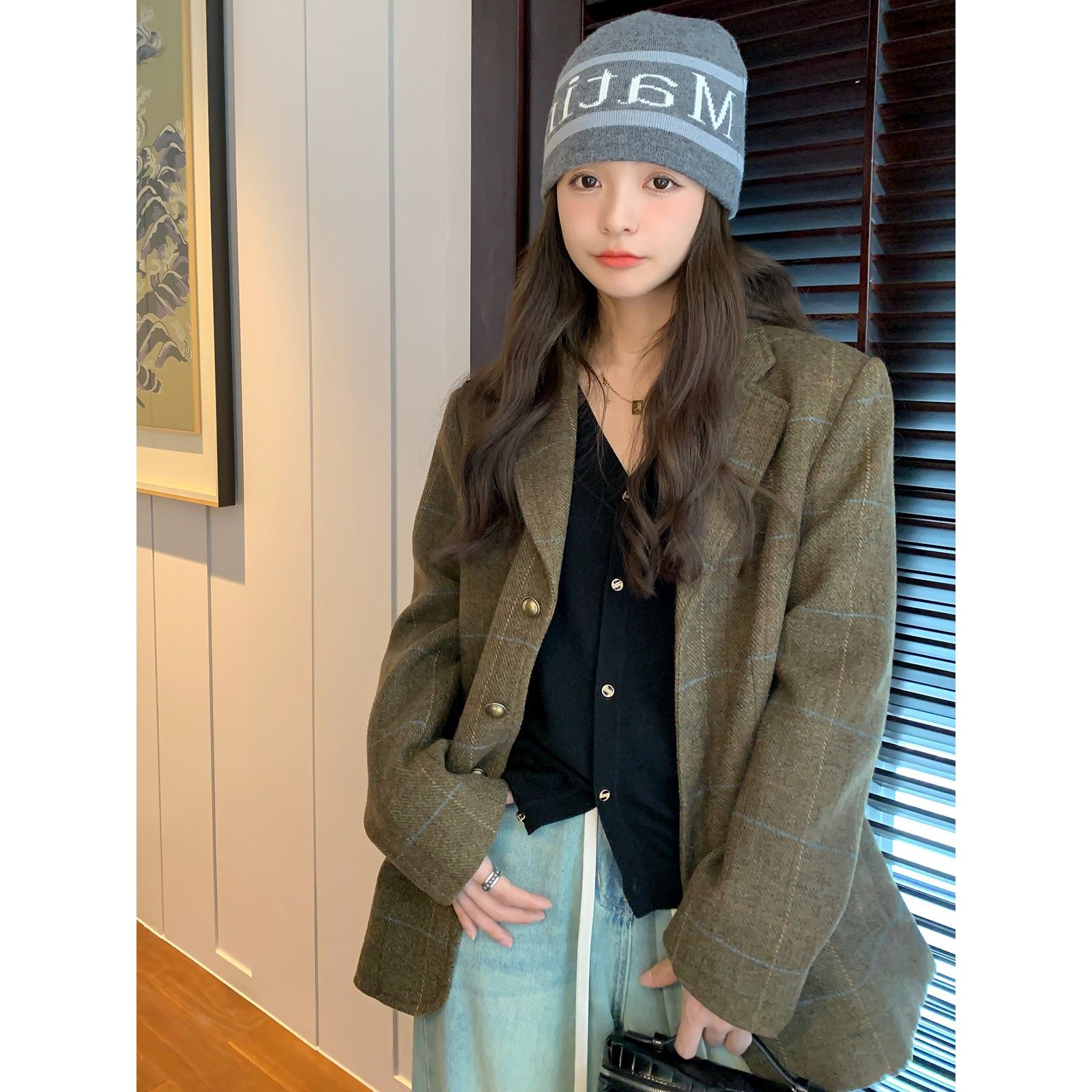 韩系覆古高级感羊毛呢小西装外套女2025秋冬休闲百搭西服呢大衣