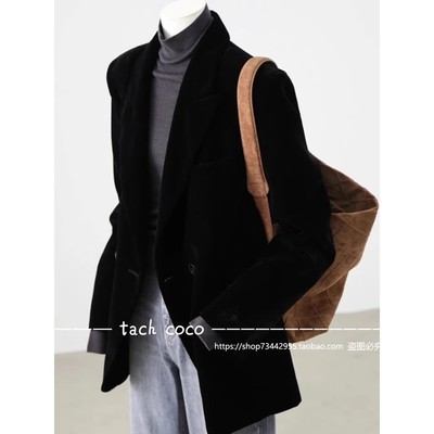 Tach Coco法式覆古百搭西装领通勤上衣女2025秋冬季西装丝绒外套