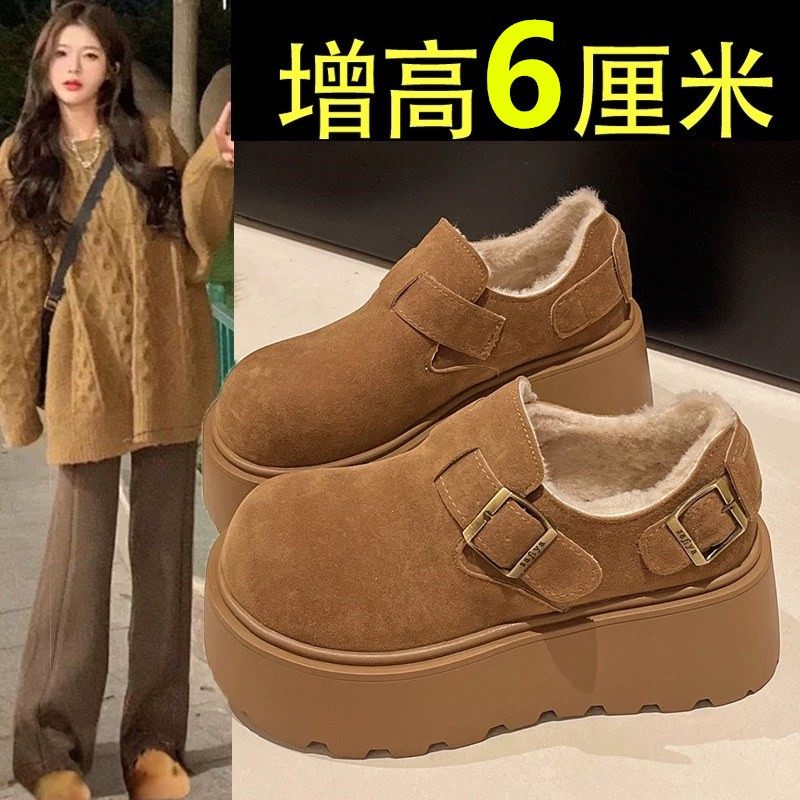 松糕厚底增高勃肯鞋女鞋2025新款冬季雪地靴加绒乐福鞋毛毛二棉鞋,女鞋,时尚雪地靴,淘宝优惠券,粉丝福利购,淘宝优惠卷