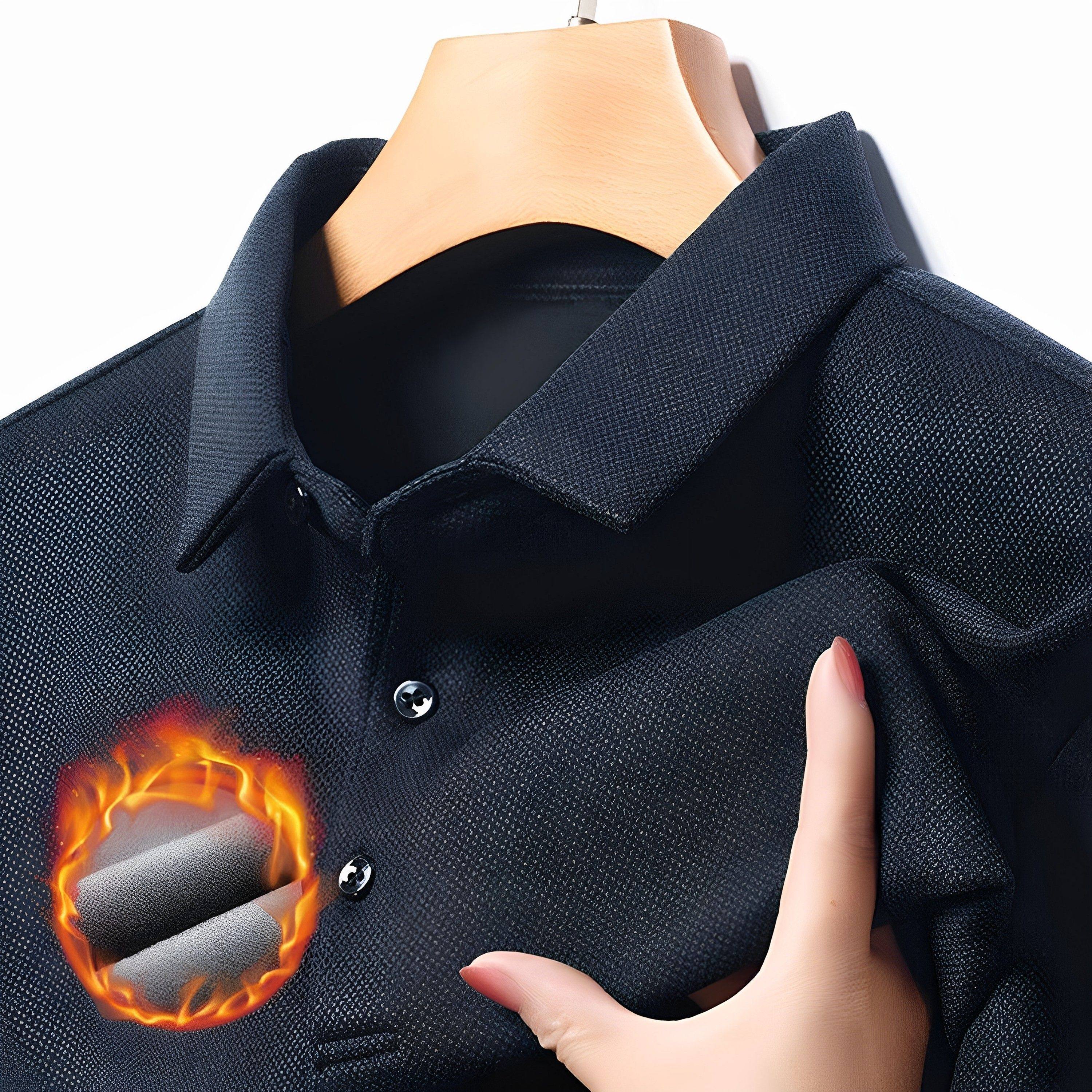 皮尔卡丹长袖卫衣男士秋冬季加绒厚商务翻领POLO衫中年德绒打底衫