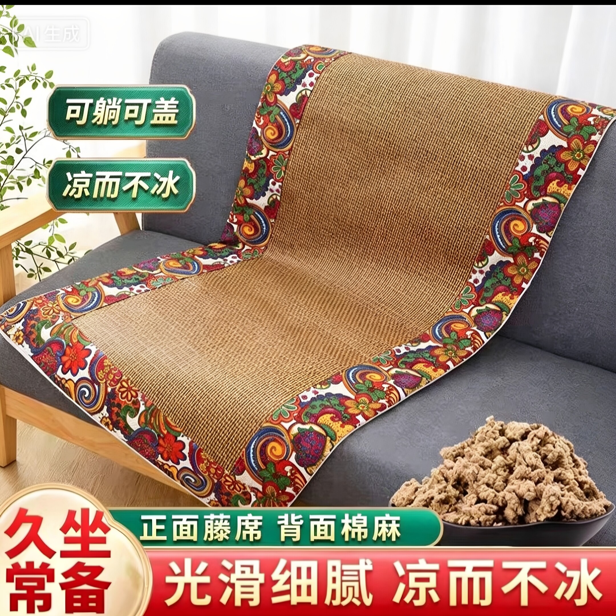 夏季艾绒藤席双面凉感沙发床垫