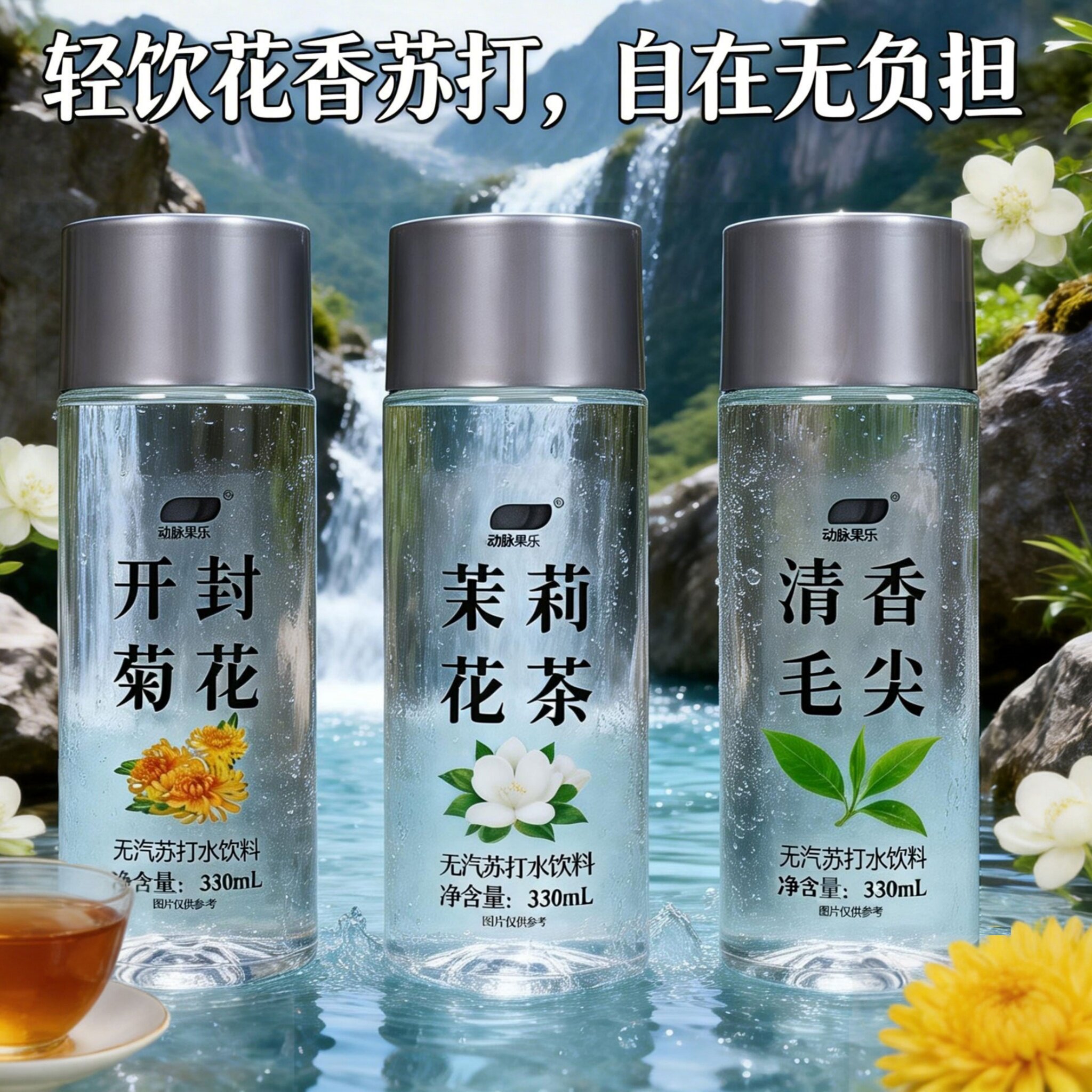 【三种口味】12瓶茉莉花茶无汽苏打水饮料毛尖菊花日常解渴饮品