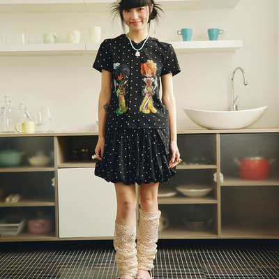 haveameal x 鸟鸟一杨超越同款原创波点印花短袖连帽拉链T恤