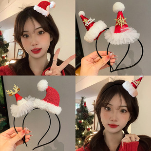 圣诞节圣诞帽发箍儿童可爱头饰成人头箍雪花鹿角蝴蝶结发夹发饰