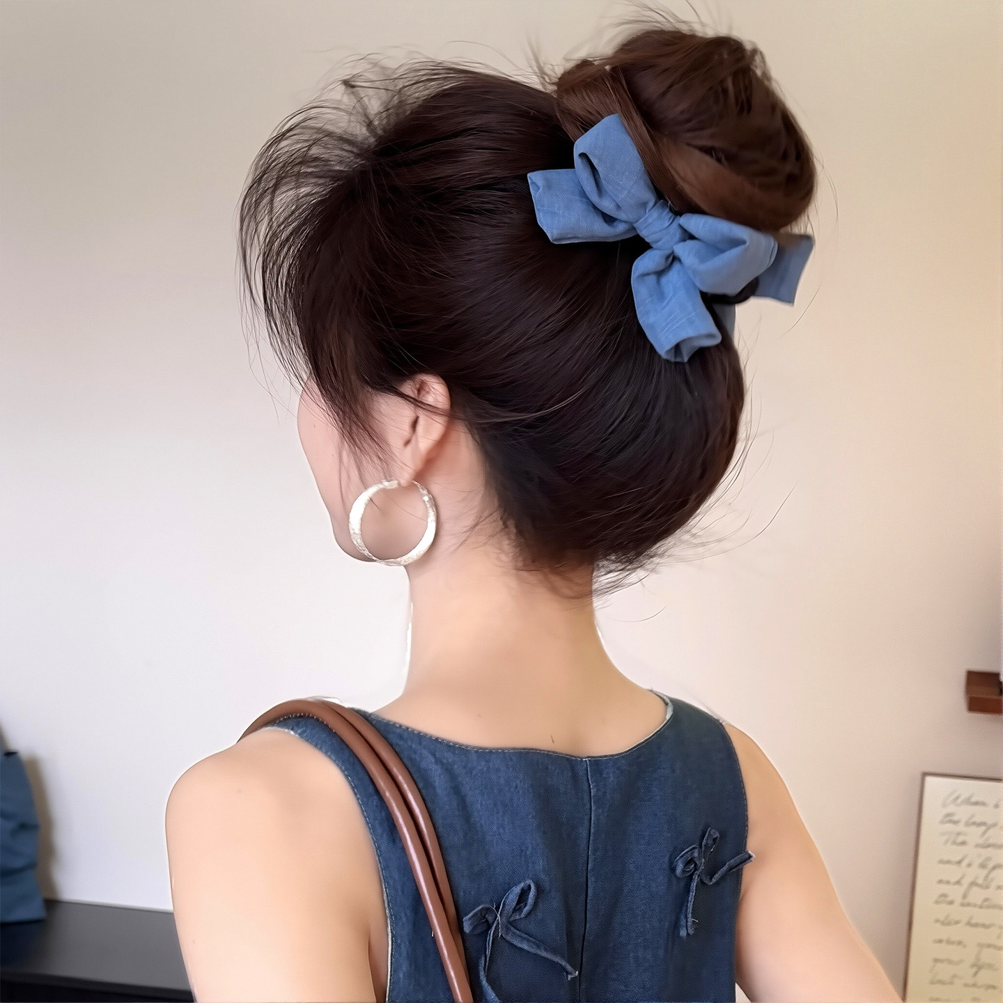 韩系牛仔双面蝴蝶结丸子头抓夹女夏日清感马尾夹横夹气质百搭发夹