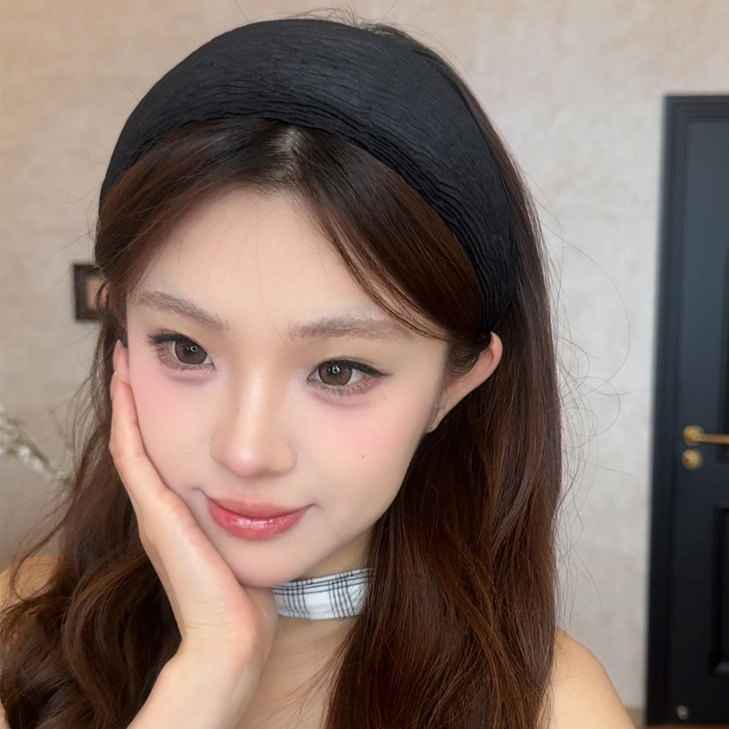 气质黑色褶皱宽边发箍女图片