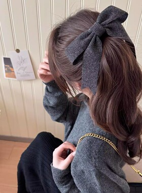 韩系针织蝴蝶结飘带鸭嘴夹春夏一字夹后脑勺气质盘发发夹抓夹发饰