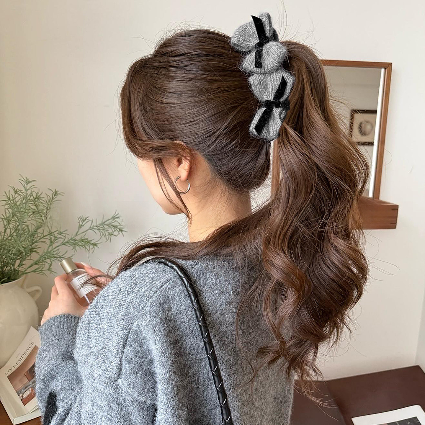 韩系女主~秋冬毛线蝴蝶结香蕉夹