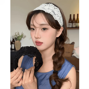 小香风巴黎雪花边蕾丝宽边发箍温柔风高级感立体花边蕾丝波浪形女