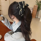 复古撞色毛呢多层蝴蝶结香蕉夹竖夹女秋冬饱满后脑勺马尾夹扭扭夹