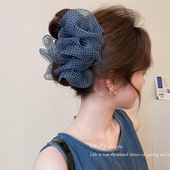 泡泡纱抓夹女新款 显发量大号鲨鱼夹网纱云朵褶皱发爪后脑勺盘发夹