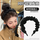褶皱网纱高颅顶发箍女春夏甜美防滑带齿洗脸头箍气质百搭发卡发饰