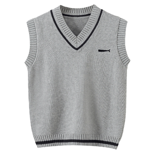弹力棉毛背心V领男孩子中大童秋冬坎肩 男女学生儿童刺绣针织马甲