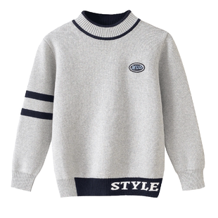 男孩子纯棉毛衣加厚款潮流中学生中大童圆领秋冬帅气青少年毛线衣