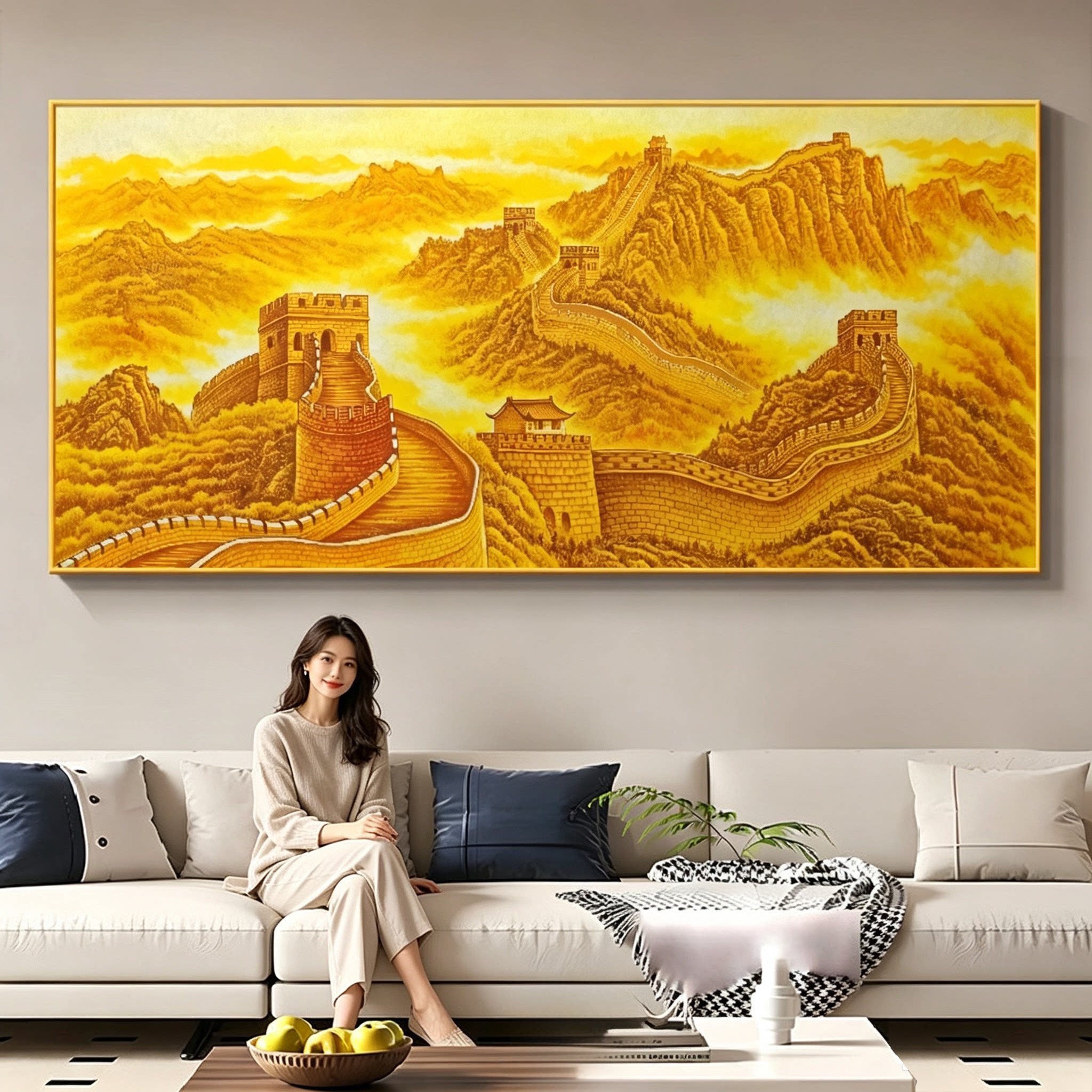 山水画万里长城背靠金山客厅老板办公室装饰画沙发背挂画风景国画