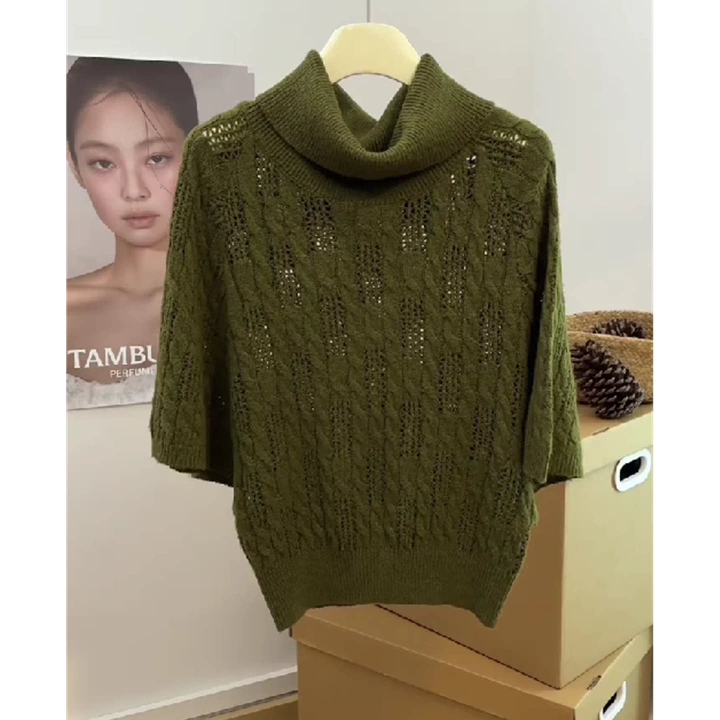 秋季韩系高领蝙蝠袖针织毛衣女图片