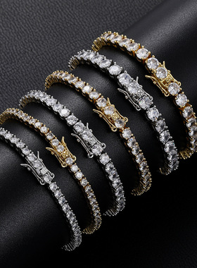 m 4mm 5mm网球手链 欧美嘻哈饰品铜款微镶锆石单排锆手链