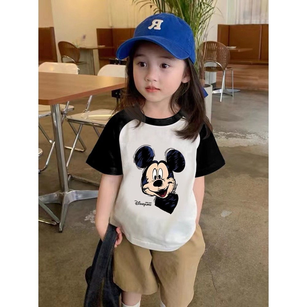 迪士尼男女童卡通米奇短袖T恤纯棉夏季儿童白色半袖上衣宽松女