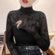 高领花边上衣薄款 蕾丝蝴蝶结修身 冬季 叠穿女士别致小衫 网纱打底衫