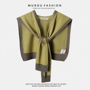 针织披肩女外搭2025新款 春夏薄纯色条纹空调房护颈小坎肩网红衬衫