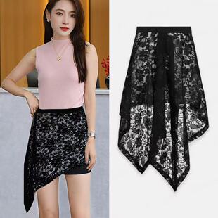 胖MM夏季 气质不规则蕾丝屁帘半身裙女大码 洋气叠穿短裙子 时尚 韩版