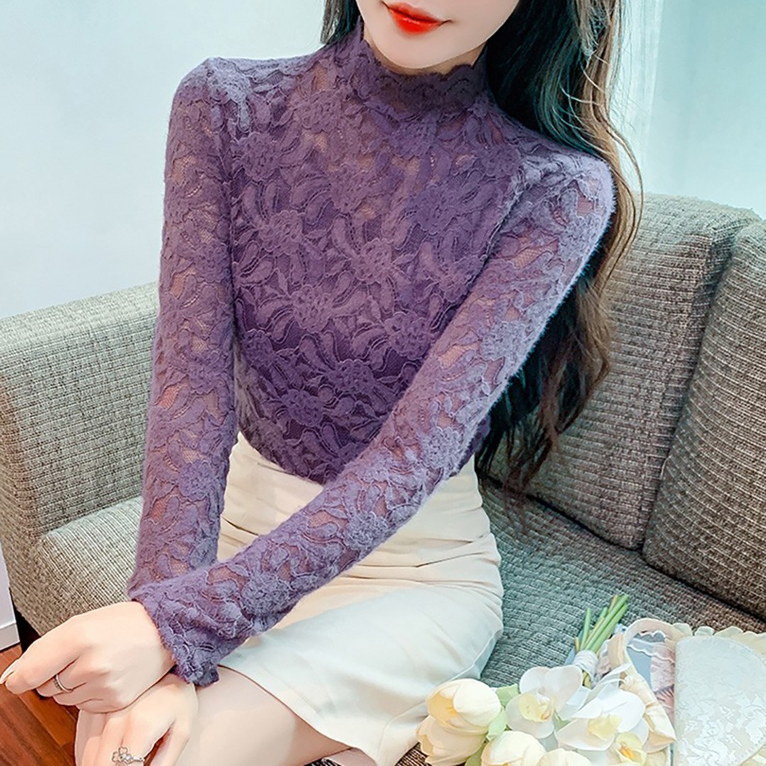 秋冬时尚蕾丝打底衫女款爆款2026新款时髦洋气外出上档次百搭上衣图片