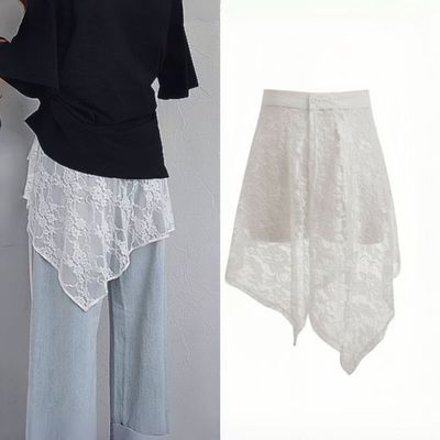 爆款2025女装复古显瘦蕾丝半身裙屁帘秋季新款不规则遮肚子腰饰
