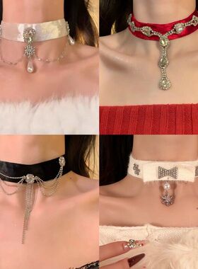 锁骨秋冬珍珠项链雪花高级感毛绒