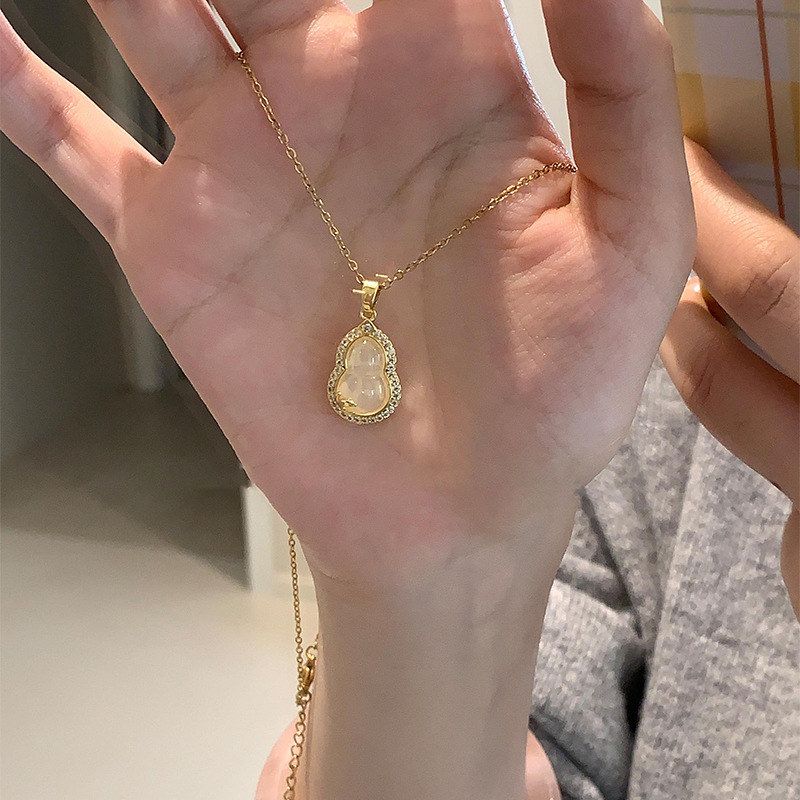 气质项饰葫芦石头新中式锆石高级感链轻奢女锁骨简约吊坠项链时尚