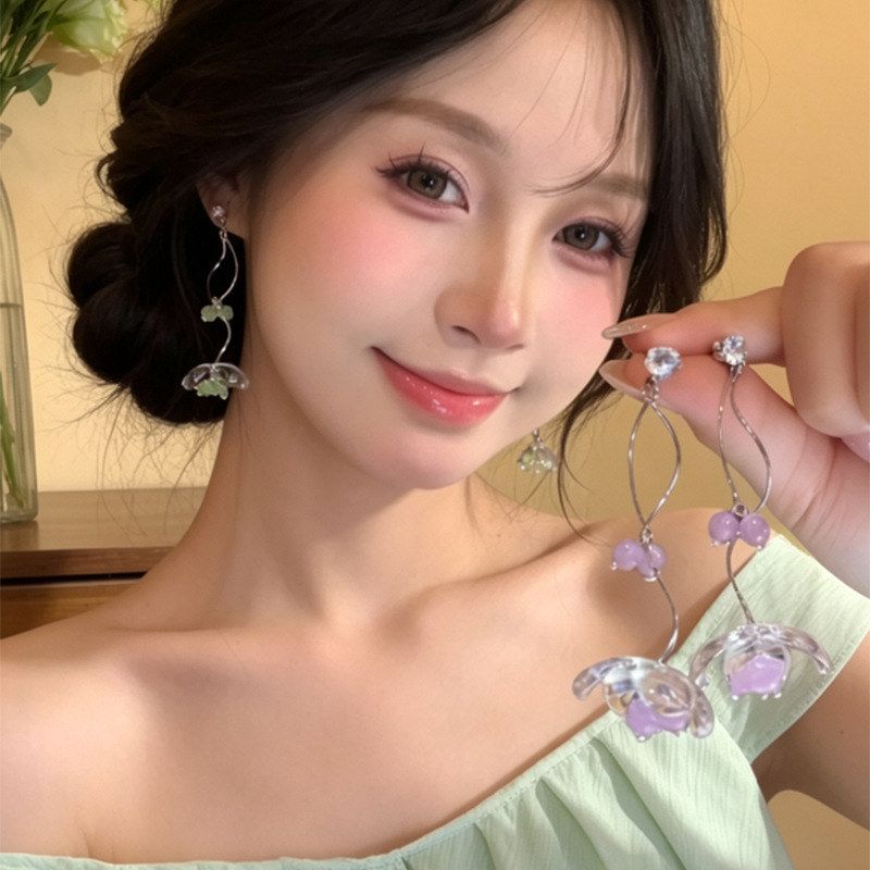 超仙甜美绿色耳坠耳钉女轻耳饰