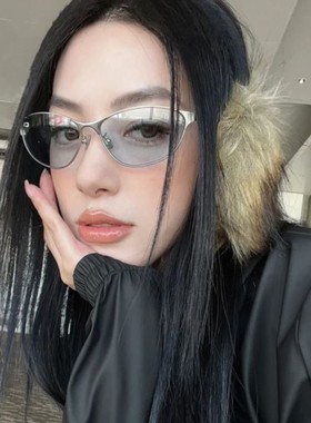 小红书达人街拍Y2K辣妹墨镜女感美式复古金属猫眼太阳眼镜潮