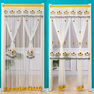 夏季 蕾丝门帘免打孔双层防蚊双层纱帘卧室厨房长门帘隔断帘半帘新