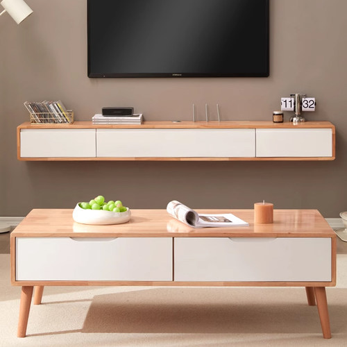 原木悬挂电视机柜实木否