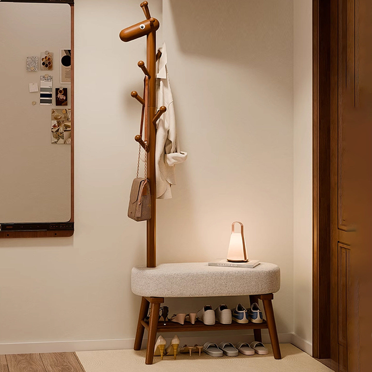 实木小鹿衣帽架玄关门口换鞋凳挂衣架一体客厅落地儿童衣架家用,住宅家具,鞋架,淘宝优惠券,粉丝福利购,淘宝优惠卷