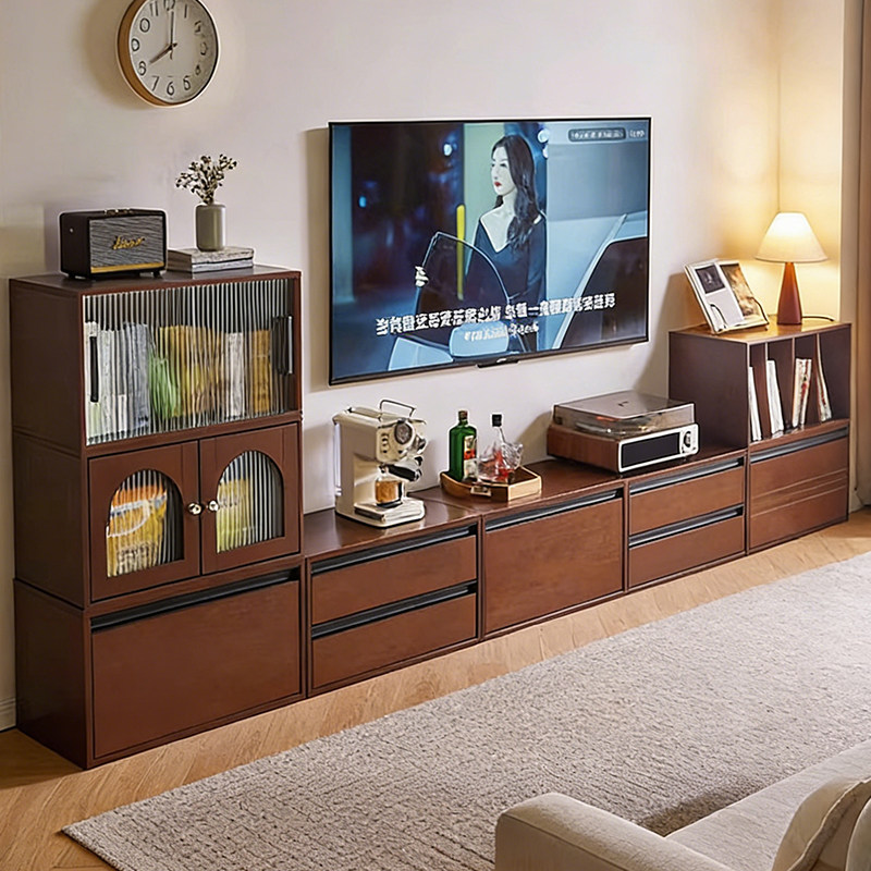 实木书柜带玻璃门矮柜家用模块自由组合柜电视柜收纳柜储物格子柜