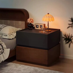 床头柜实木家用卧室中古风高级感小型简约床边置物窄柜矮柜小柜子