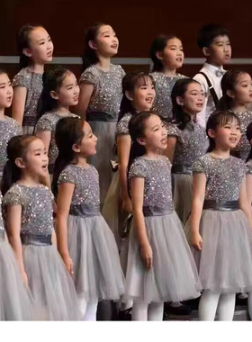 儿童合唱服演出服女童纱裙主持人礼服中小学生元旦诗歌朗诵表演服
