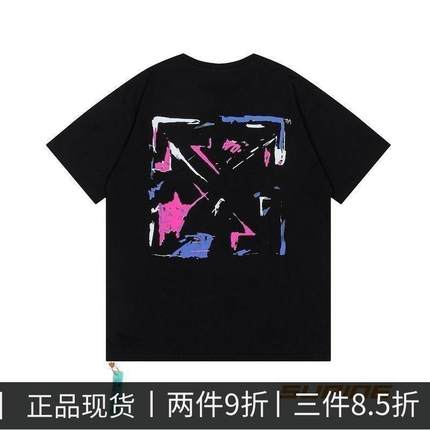 新款 OFF WHITE 23SS 彩色油画箭头印花OW短袖男圆领T恤女 情侣装