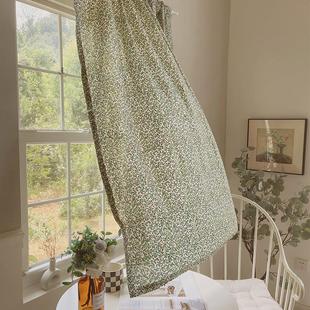 韩国田园绿色花卉风隔断门帘窗帘卧室阳台半帘半遮光帘