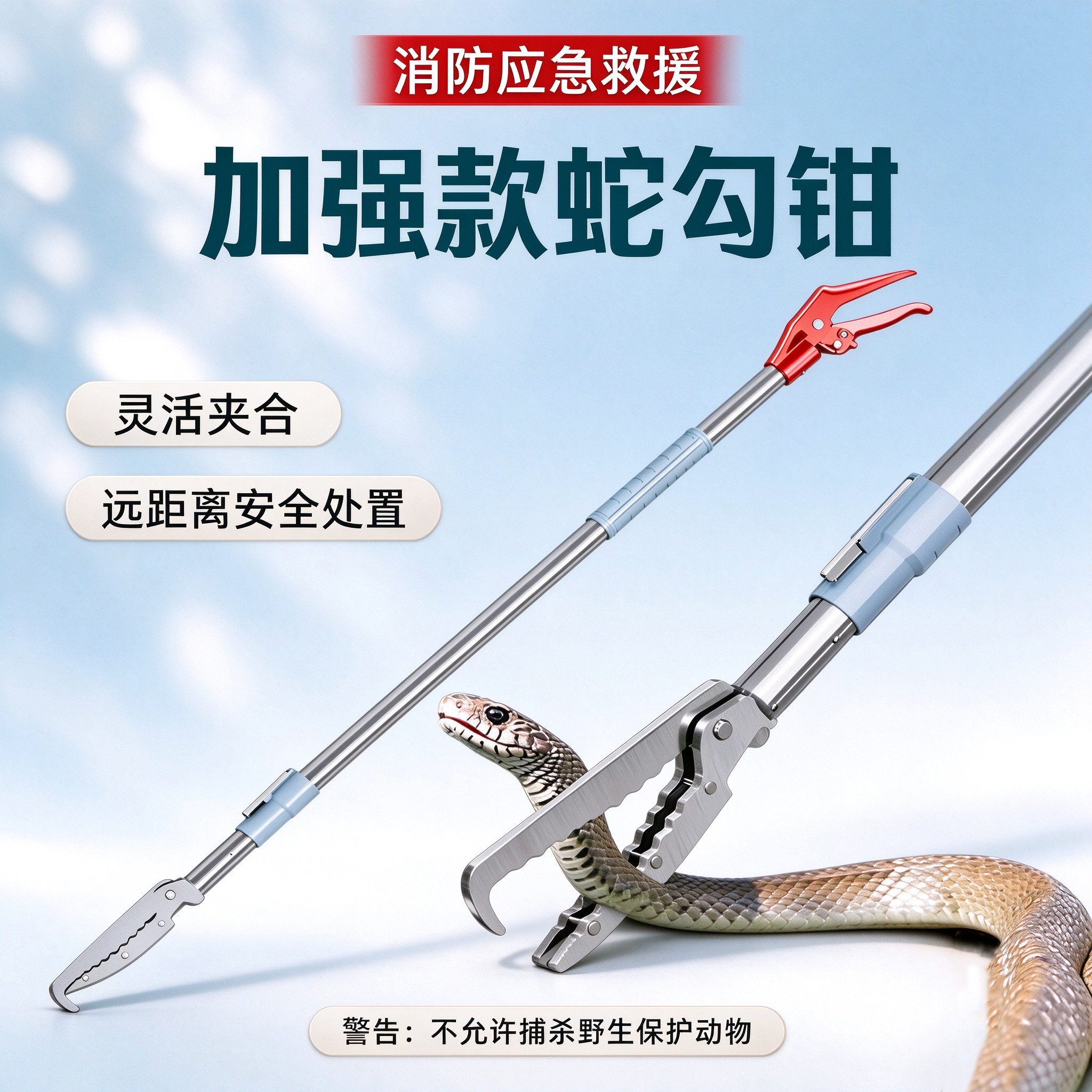 抓泥鳅消防蛇钩钳夹器铝合金直管蛇钳夹子自锁钩器捕黄鳝捉鱼工具