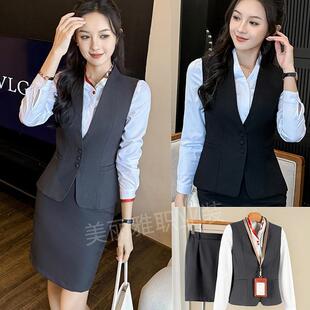 职业西装马甲套装女春夏气质美容师酒店前台接待珠宝店工作服工装