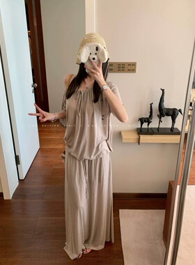 e go studio 亚麻木代尔慵懒宽松大版抽绳领+大裙摆半裙显瘦套装