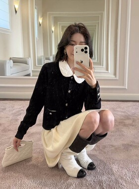 【10.20/20:00PM】SMOL 可拆卸娃娃领撞色羊毛混纺单排扣针织开衫