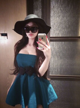 「矜贵海蓝」气质时尚显瘦法式短款小众网红设计感连衣裙