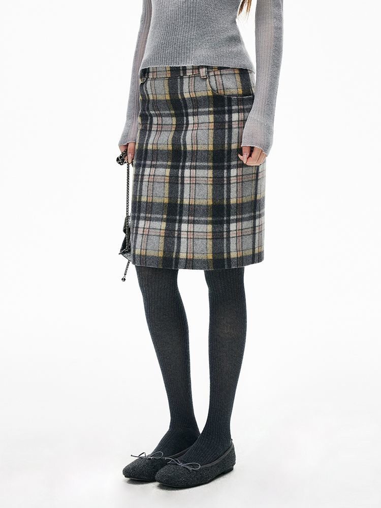 【翰代维】高级感灰调格纹直筒裙女冬季新款气质高腰开衩中长裙,女装/女士精品,时尚套装,淘宝优惠券,粉丝福利购,淘宝优惠卷