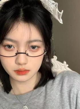 网红眼镜下半框眼镜框女眼睛框禁